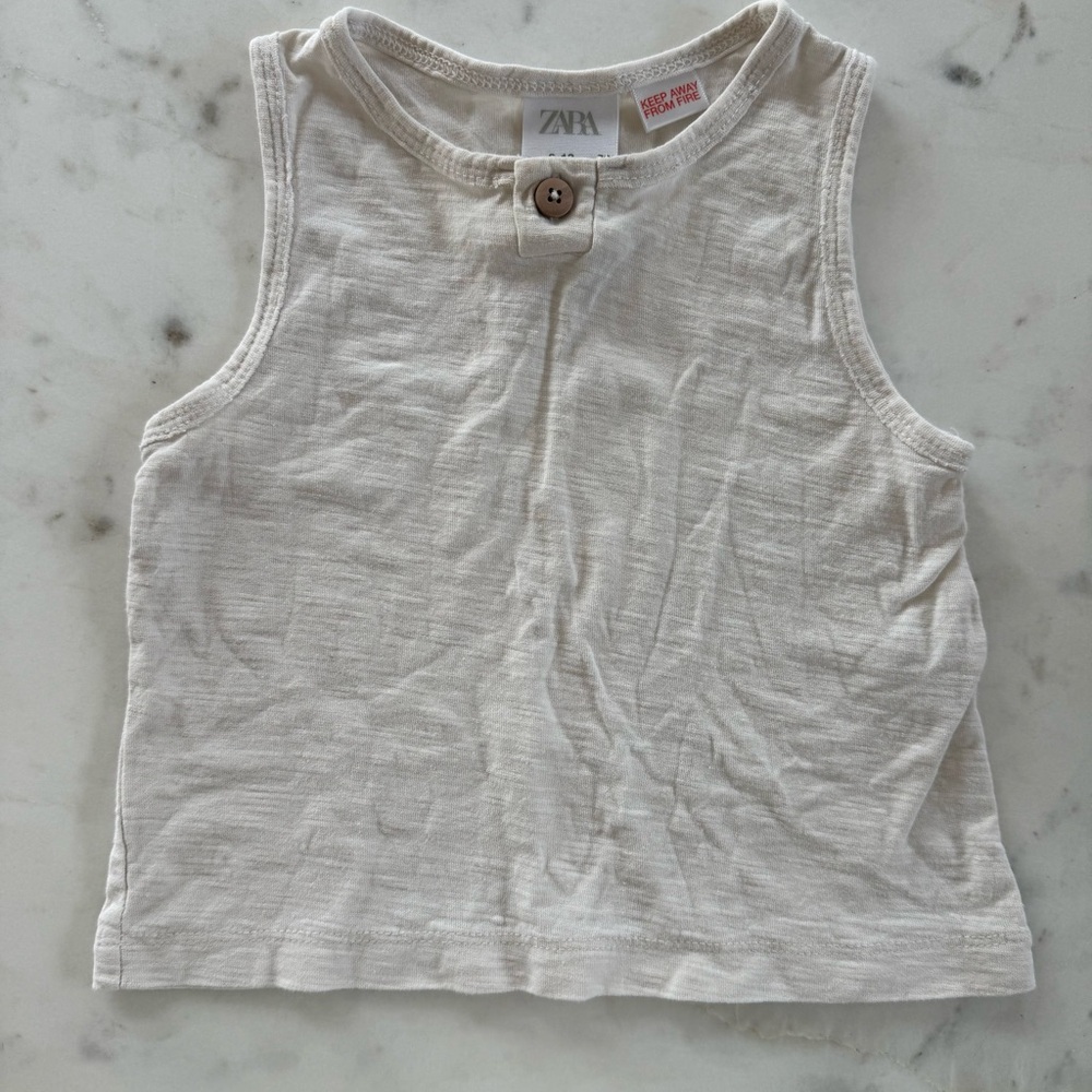 Zara Cream Cotton Tank Top with Front Button